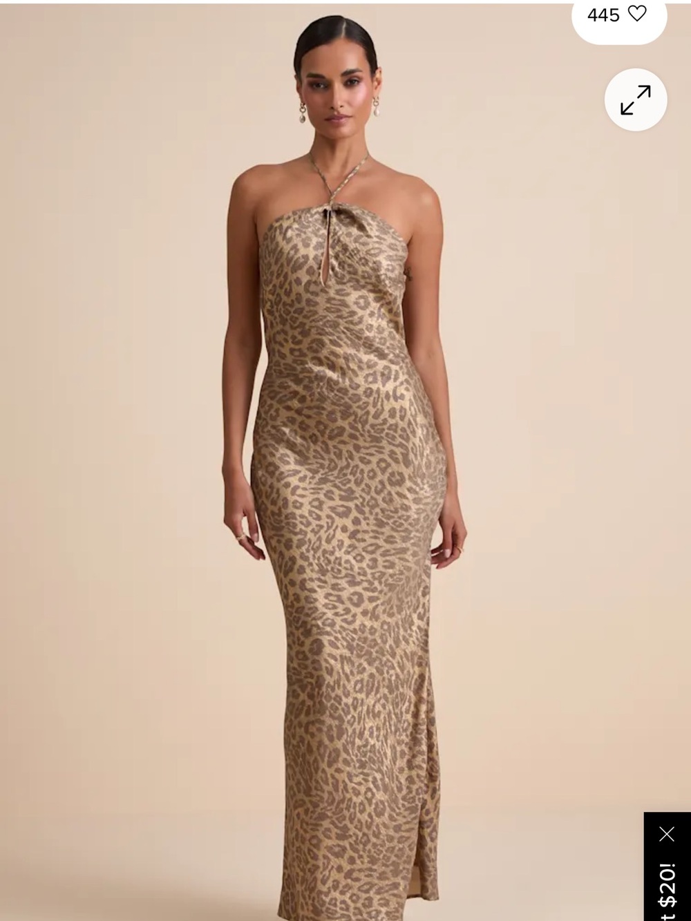 Lulu's Gold Leopard Satin Strapless Maxi Dress - Picture 4 of 6